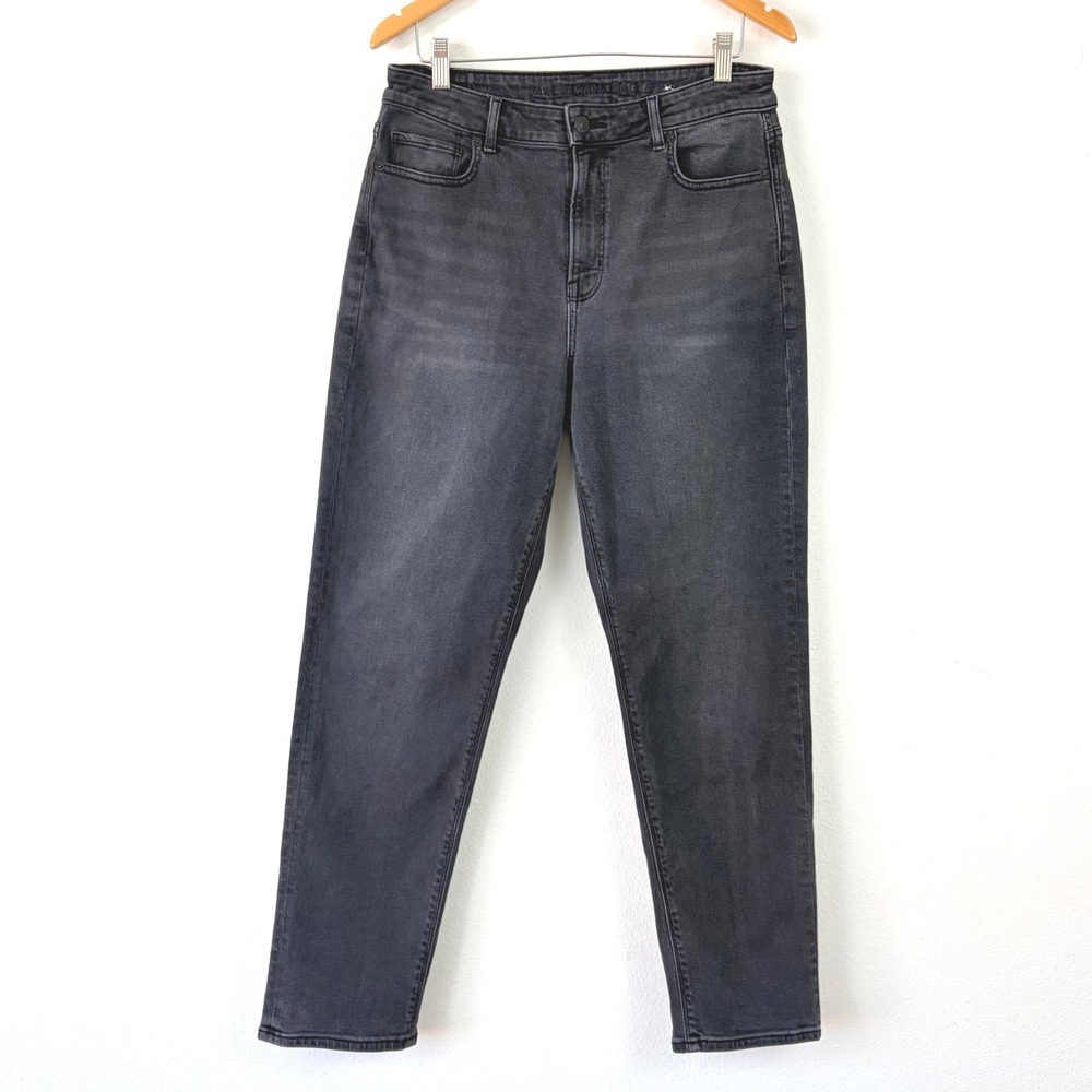 American Eagle Sz. 10 Mom Jeans Reg High Rise Tapered Washed Black Denim